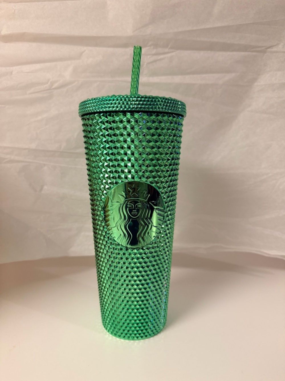Starbucks Holiday Metallic Emerald Green Studded 24oz Tumbler with Straw